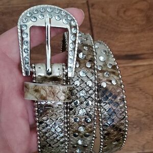 Studded Jeweled Women's Faux Snakeskin Style Belt